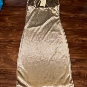 Gold Satin Dress with Sheer Detail